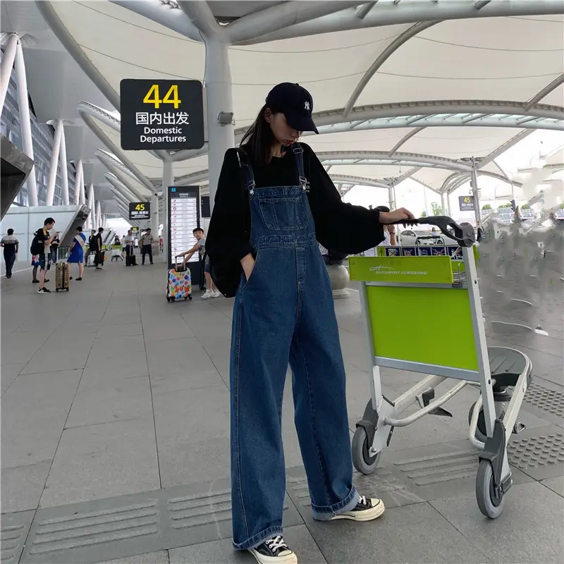 Korean Style Denim Overalls for Women 2025 Spring and Autumn High-Waisted Straight Wide-Leg Floor-Length Jumpsuit with Drape Effect Jeans — feature 3