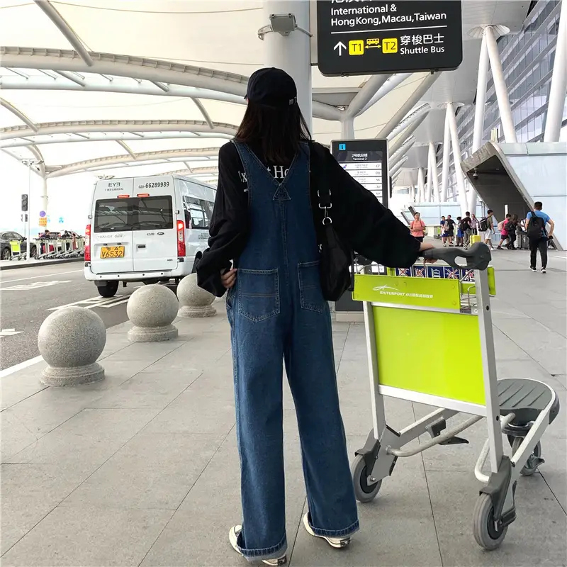 Korean Style Denim Overalls for Women 2025 Spring and Autumn High-Waisted Straight Wide-Leg Floor-Length Jumpsuit with Drape Effect Jeans — feature 4