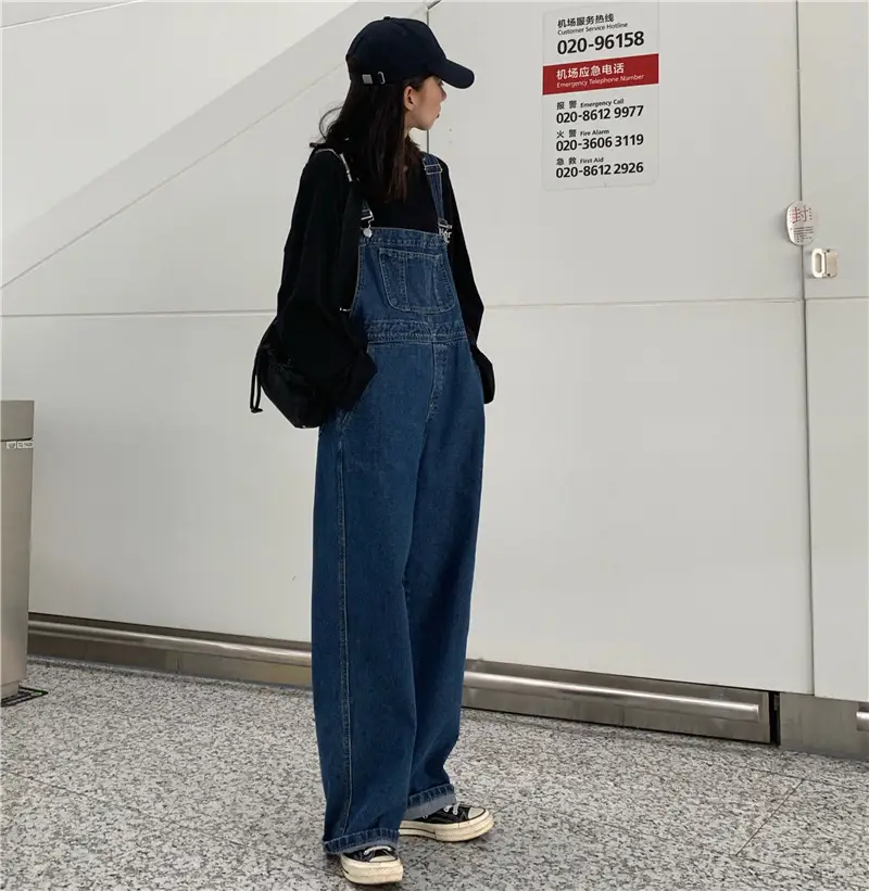 Korean Style Denim Overalls for Women 2025 Spring and Autumn High-Waisted Straight Wide-Leg Floor-Length Jumpsuit with Drape Effect Jeans — feature 6