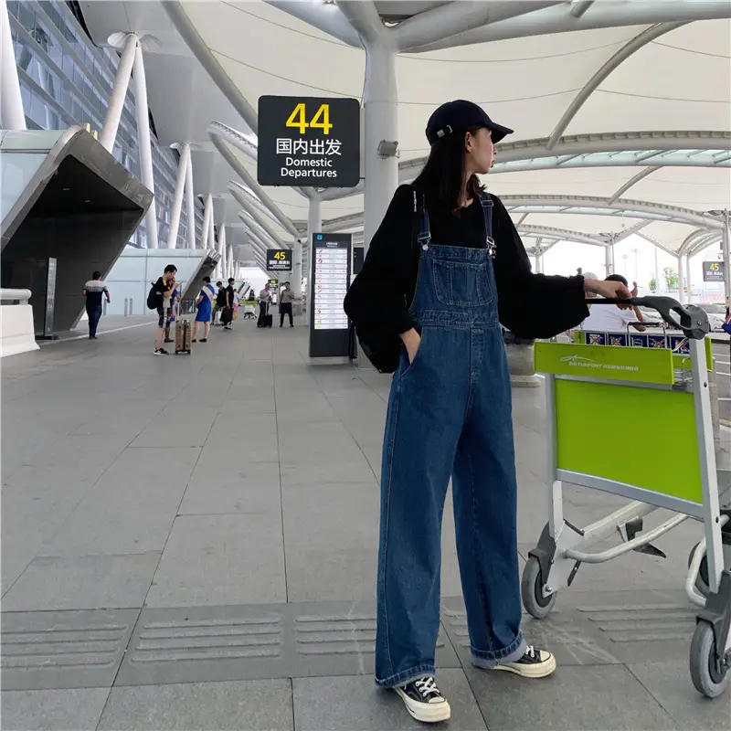 Korean Style Denim Overalls for Women 2025 Spring and Autumn High-Waisted Straight Wide-Leg Floor-Length Jumpsuit with Drape Effect Jeans — feature 7