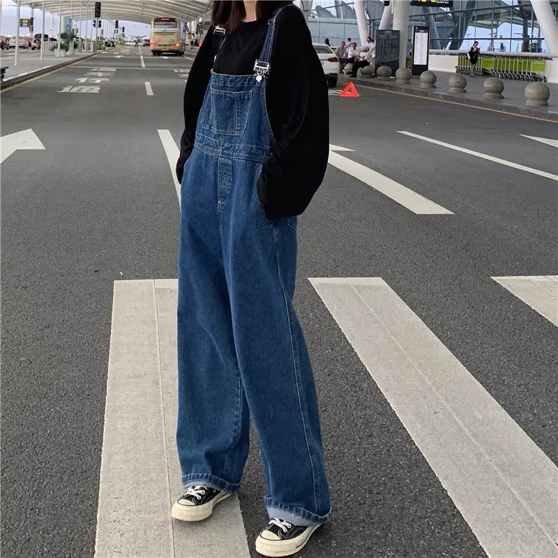 Korean Style Denim Overalls for Women 2025 Spring and Autumn High-Waisted Straight Wide-Leg Floor-Length Jumpsuit with Drape Effect Jeans — feature 8