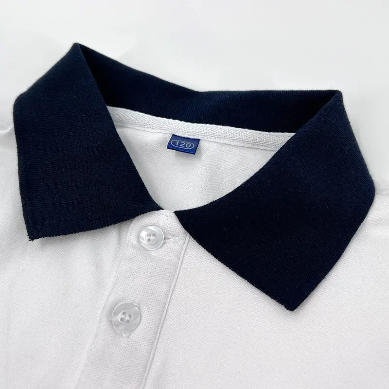 Boys White Cotton Lapel T-Shirt Short Sleeve