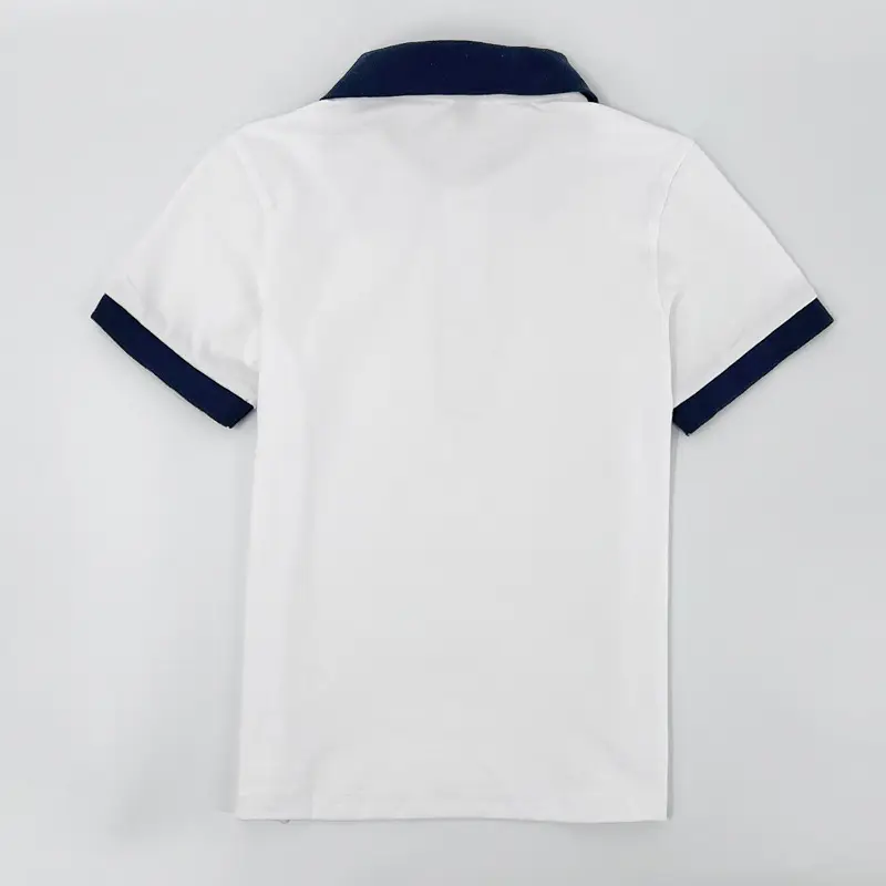 Boys White Cotton Lapel T-Shirt Short Sleeve