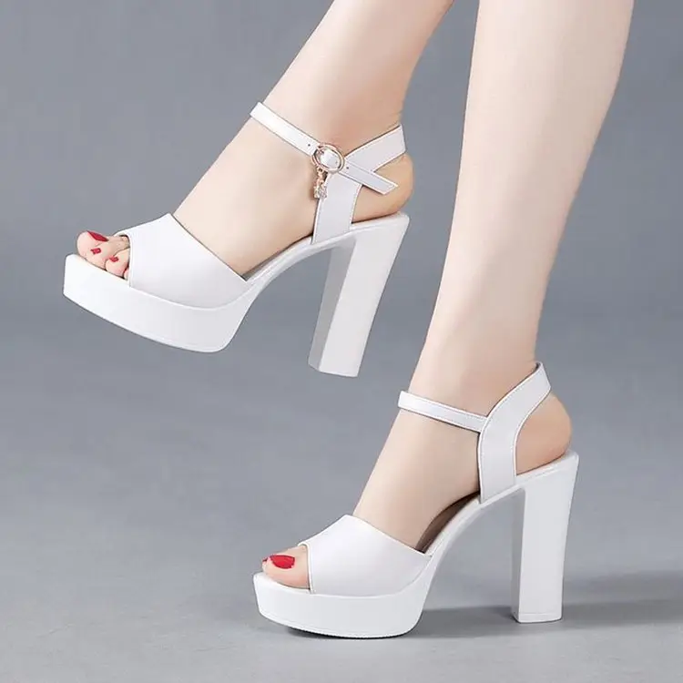 2024 Black Thick Heel Sandals with Buckle Closure - Image 6