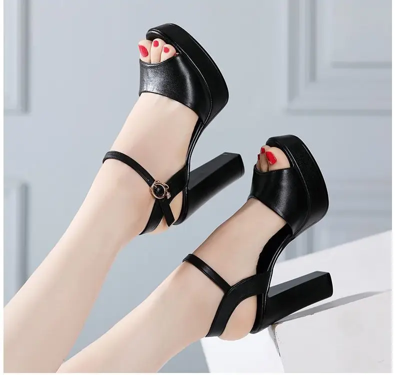 2024 Black Thick Heel Sandals with Buckle Closure — feature 10