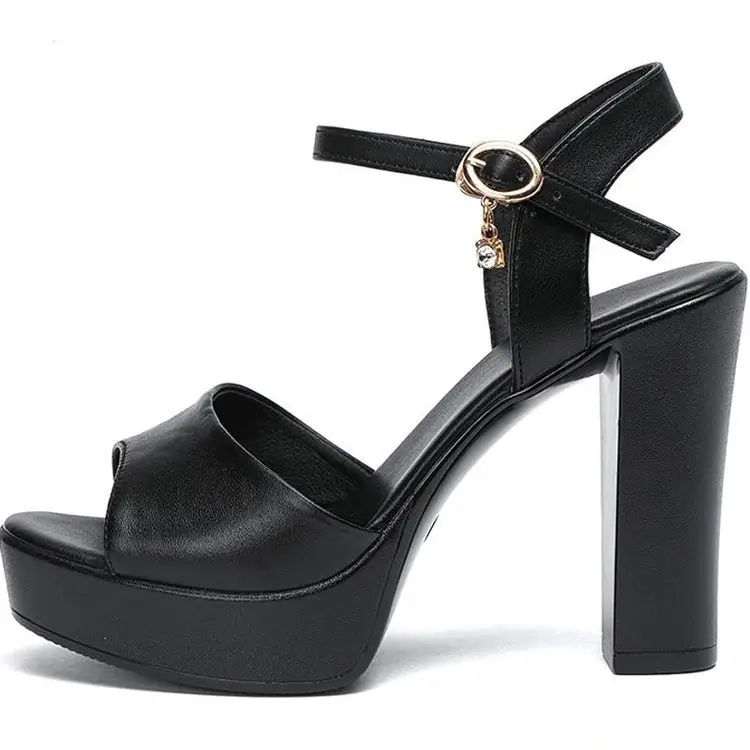 2024 Black Thick Heel Sandals with Buckle Closure - Image 7