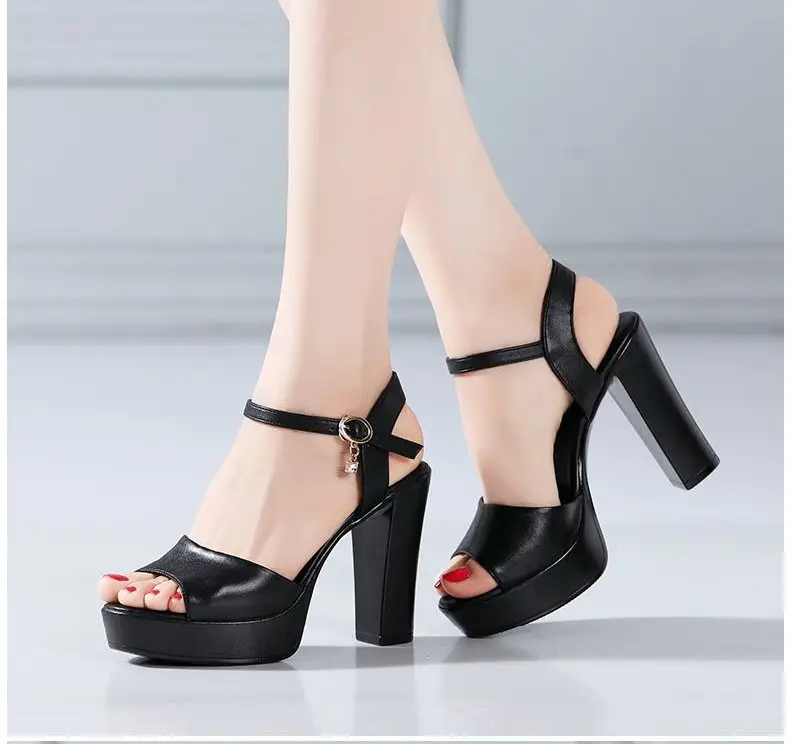 2024 Black Thick Heel Sandals with Buckle Closure — feature 9