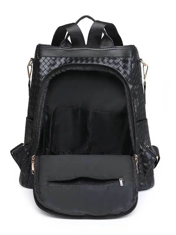 Brown Woven Travel Backpack for Women Large Capacity