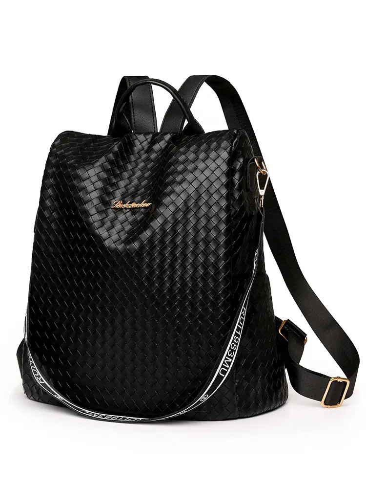 Brown Woven Travel Backpack for Women Large Capacity