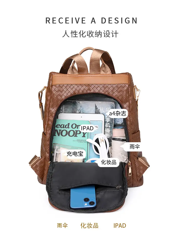 Brown Woven Travel Backpack for Women Large Capacity — feature 12