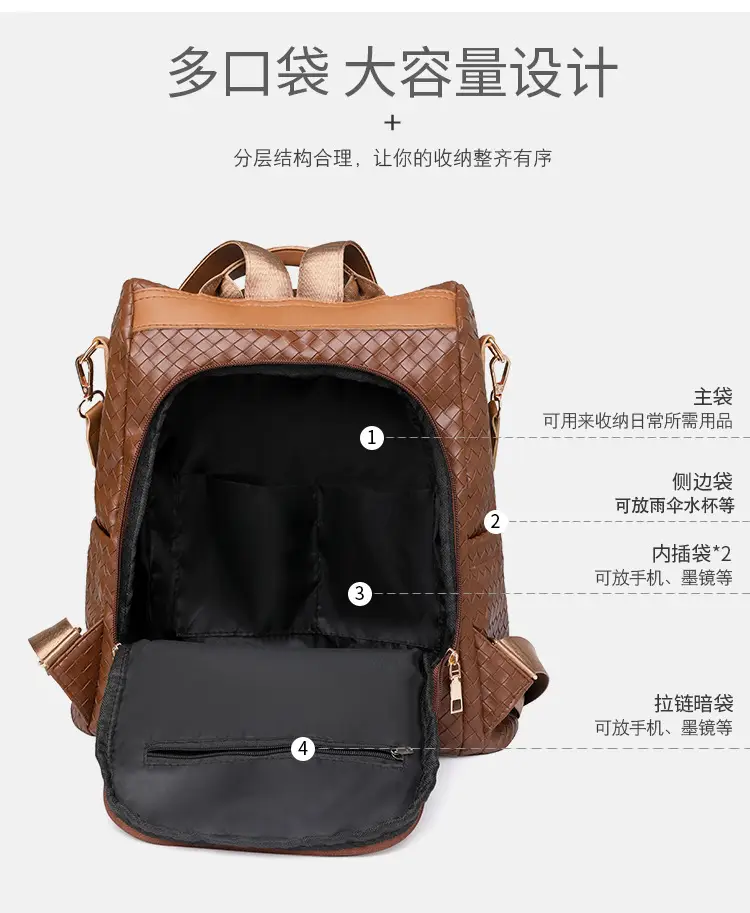 Brown Woven Travel Backpack for Women Large Capacity — feature 13
