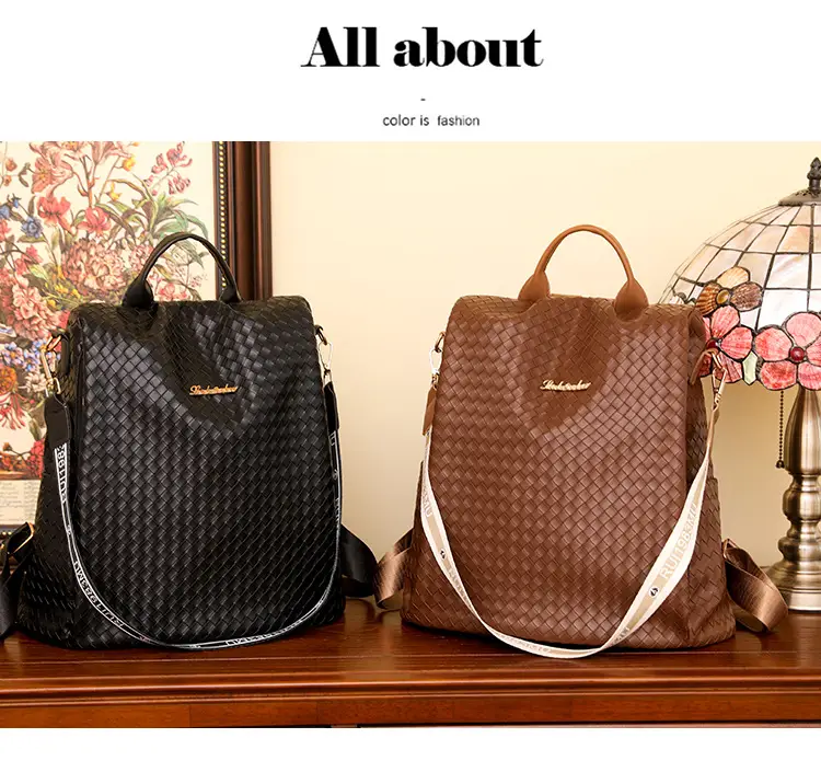 Brown Woven Travel Backpack for Women Large Capacity — feature 16