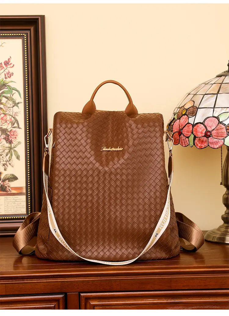 Brown Woven Travel Backpack for Women Large Capacity — feature 18