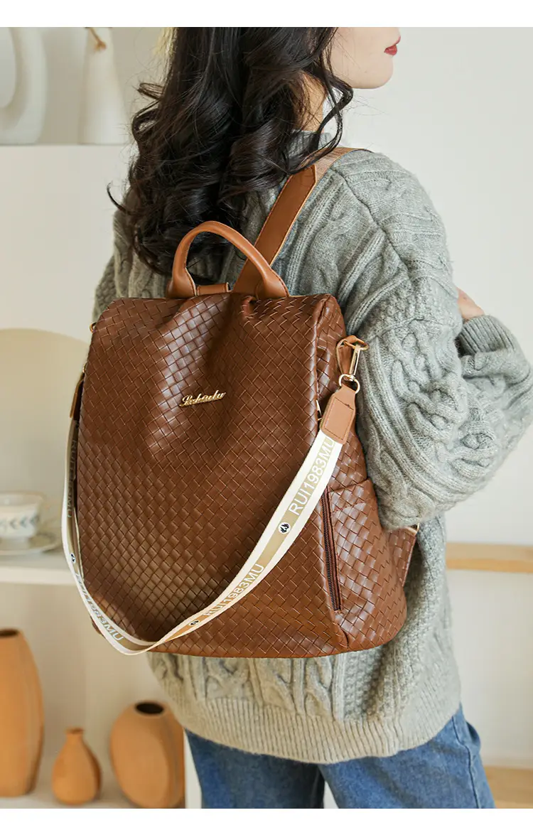 Brown Woven Travel Backpack for Women Large Capacity — feature 24