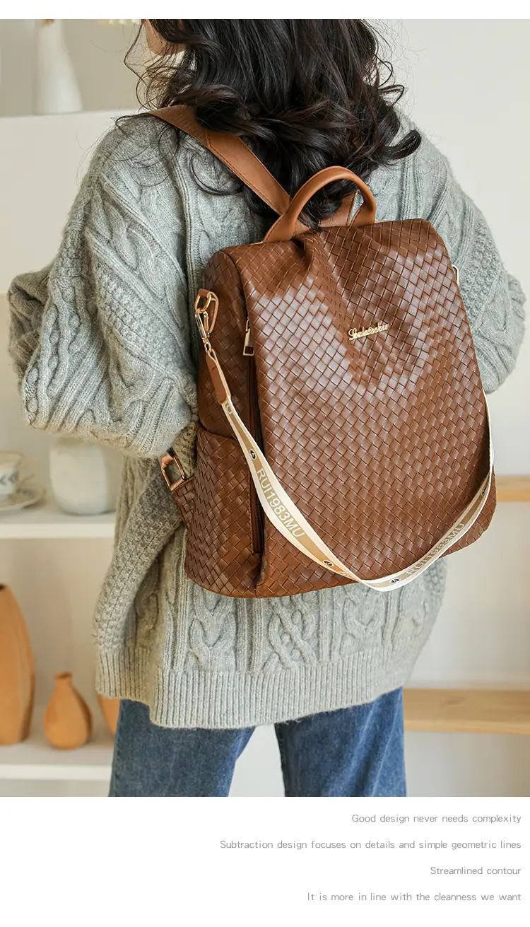 Brown Woven Travel Backpack for Women Large Capacity — feature 25