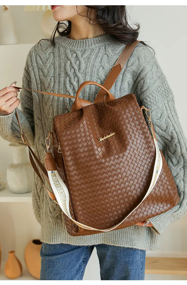 Brown Woven Travel Backpack for Women Large Capacity — feature 26