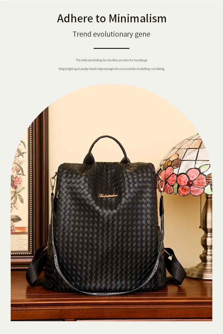 Brown Woven Travel Backpack for Women Large Capacity — feature 3