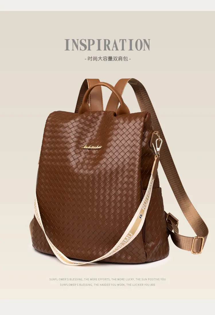 Brown Woven Travel Backpack for Women Large Capacity — feature 5