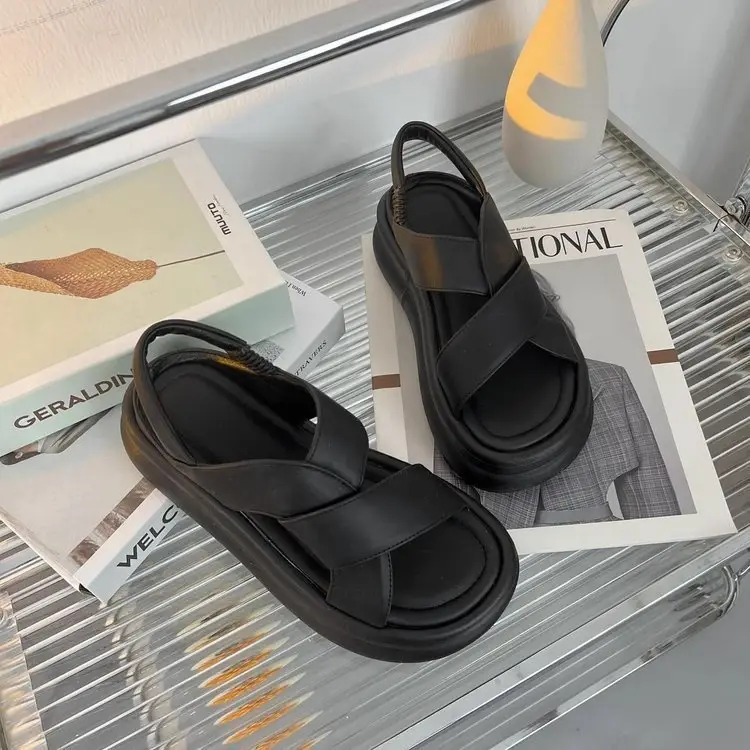 2024 Black Open Toe Sandals with Thick Sole - Image 8