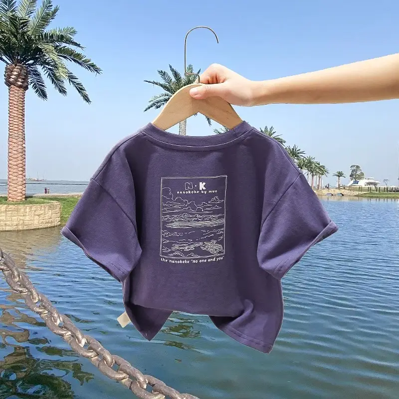 Kids Cotton Short Sleeve T-Shirt White Purple New Arrival