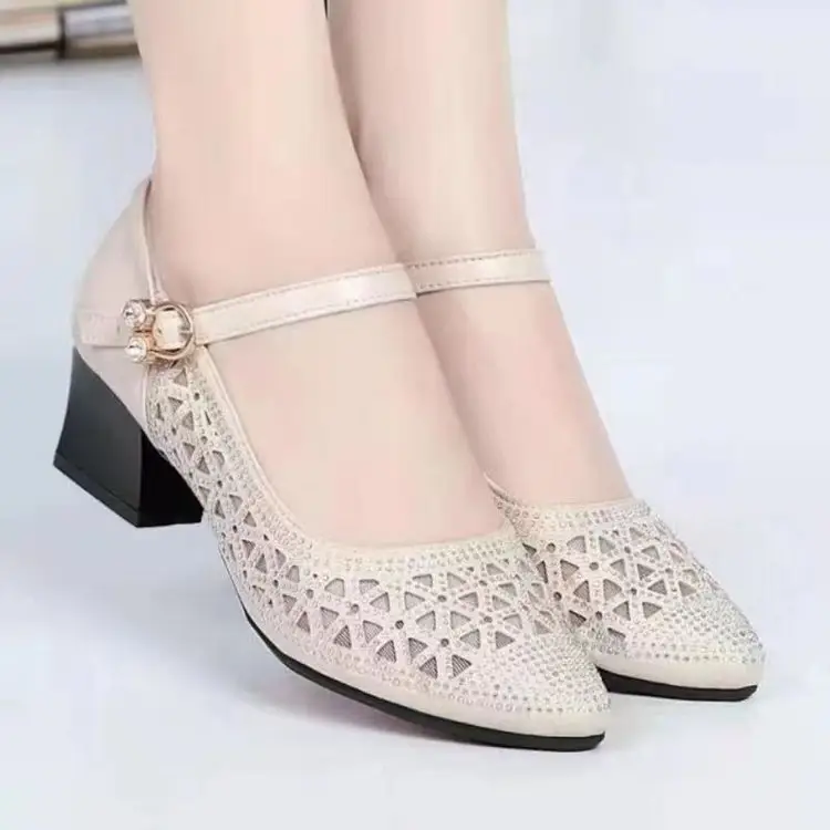 Sandals Women's 2025 New Mid-heel Sandals Mesh Sandals Hole Shoes Hollow Breathable Single-layer Shoes Thick Heeled Soft Sole Mother — feature 4