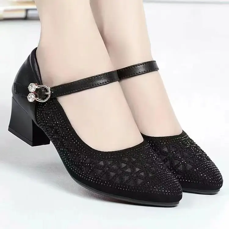 Sandals Women's 2025 New Mid-heel Sandals Mesh Sandals Hole Shoes Hollow Breathable Single-layer Shoes Thick Heeled Soft Sole Mother — feature 5