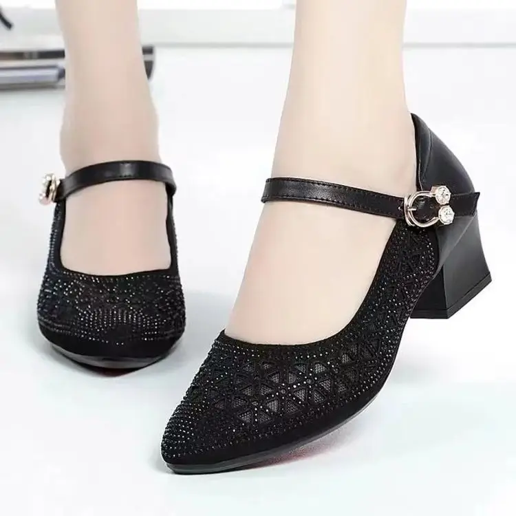 Sandals Women's 2025 New Mid-heel Sandals Mesh Sandals Hole Shoes Hollow Breathable Single-layer Shoes Thick Heeled Soft Sole Mother — feature 6
