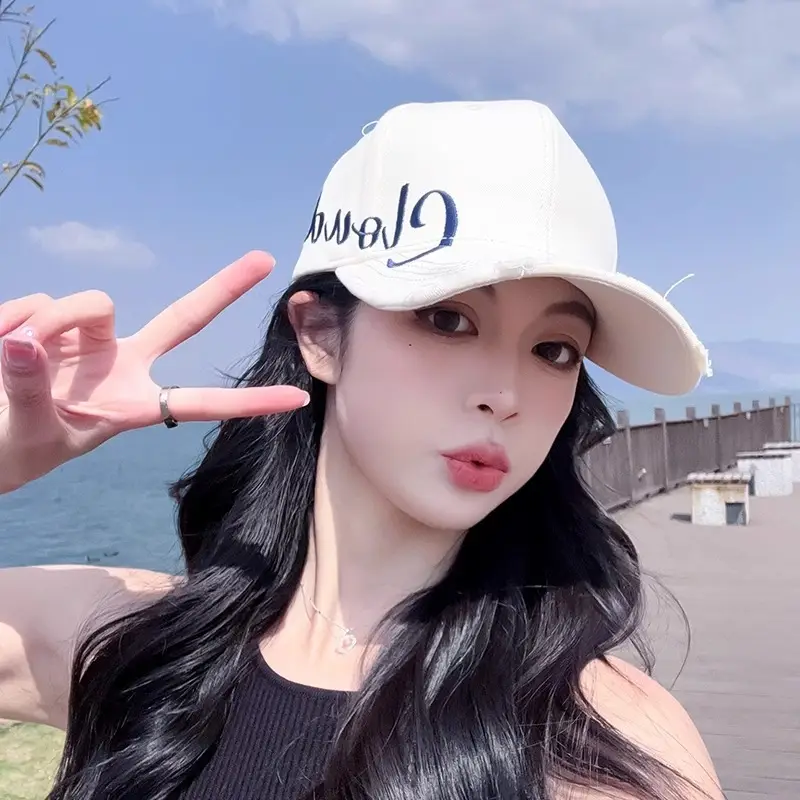 2024 New High Cranial Top Baseball Cap Wide Brim Big Face Sun Hat Women's Sunscreen Big Head Embroidered Duck Tongue Hat - Image 2