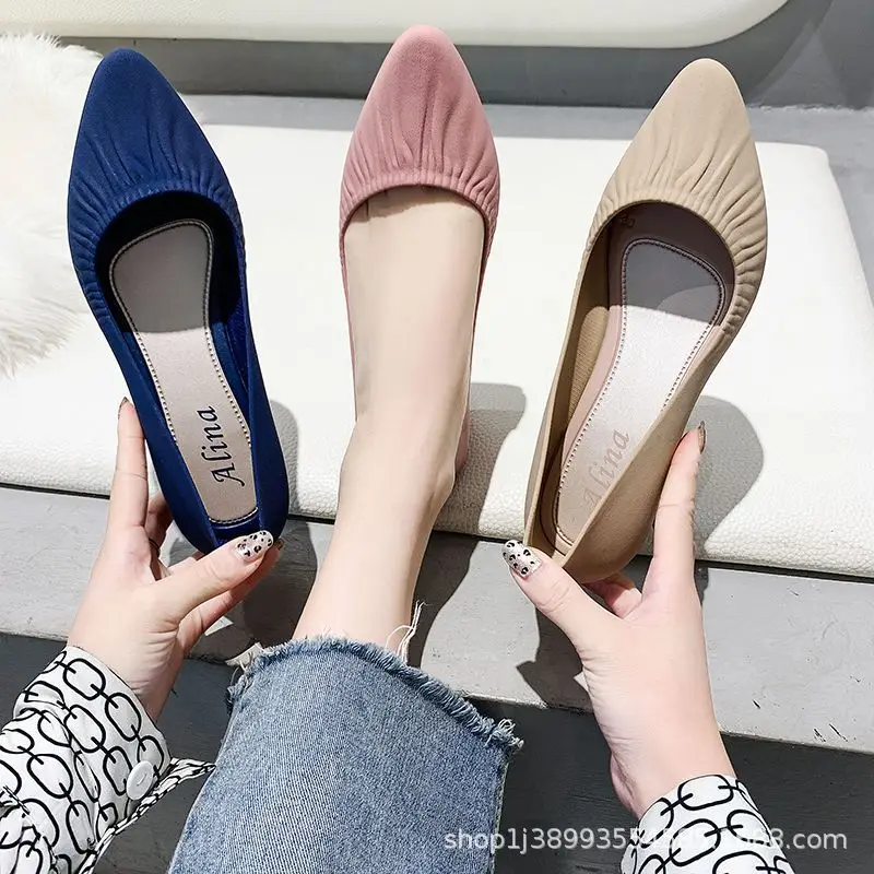 Spring New Korean Pointed Toe Shallow Mouth Sandals Frosted Shoes Wedge Mid-heel Joker Fashion Work Shoes Wholesale - Image 5