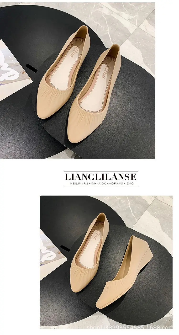 Spring New Korean Pointed Toe Shallow Mouth Sandals Frosted Shoes Wedge Mid-heel Joker Fashion Work Shoes Wholesale — feature 12