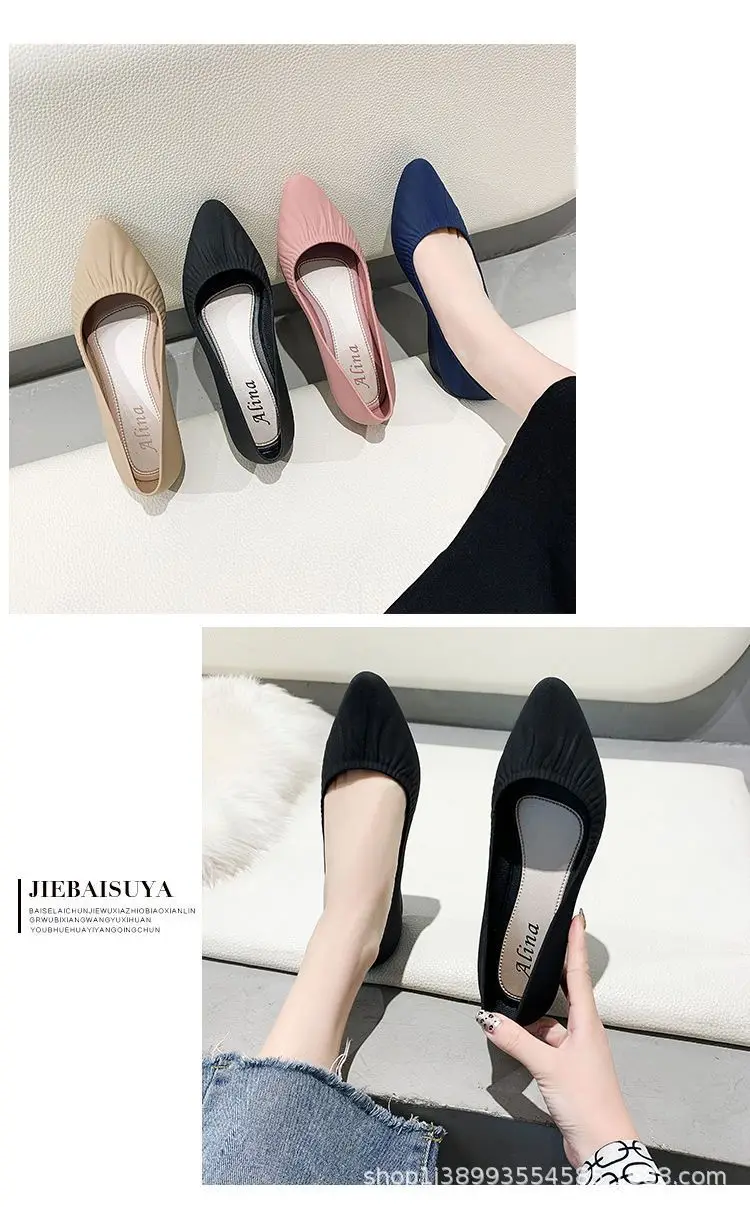 Spring New Korean Pointed Toe Shallow Mouth Sandals Frosted Shoes Wedge Mid-heel Joker Fashion Work Shoes Wholesale — feature 19