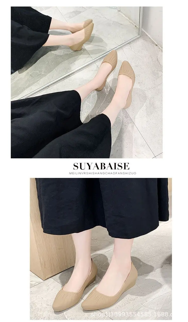 Spring New Korean Pointed Toe Shallow Mouth Sandals Frosted Shoes Wedge Mid-heel Joker Fashion Work Shoes Wholesale — feature 21