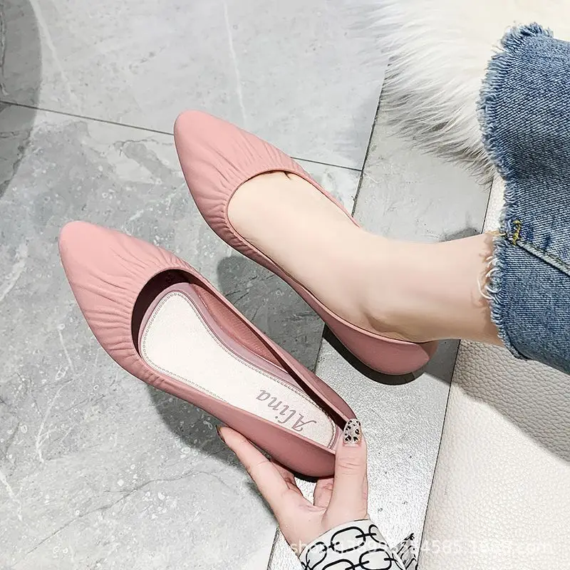 Spring New Korean Pointed Toe Shallow Mouth Sandals Frosted Shoes Wedge Mid-heel Joker Fashion Work Shoes Wholesale - Image 3