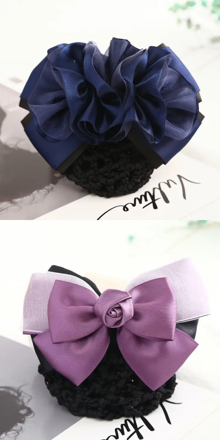Maroon Bow Hair Net Pocket Female Flight Attendant Headwear — feature 12