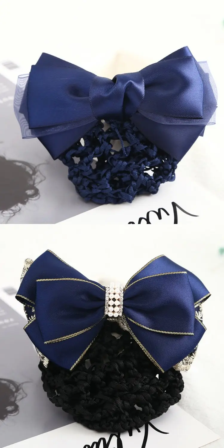 Maroon Bow Hair Net Pocket Female Flight Attendant Headwear — feature 13