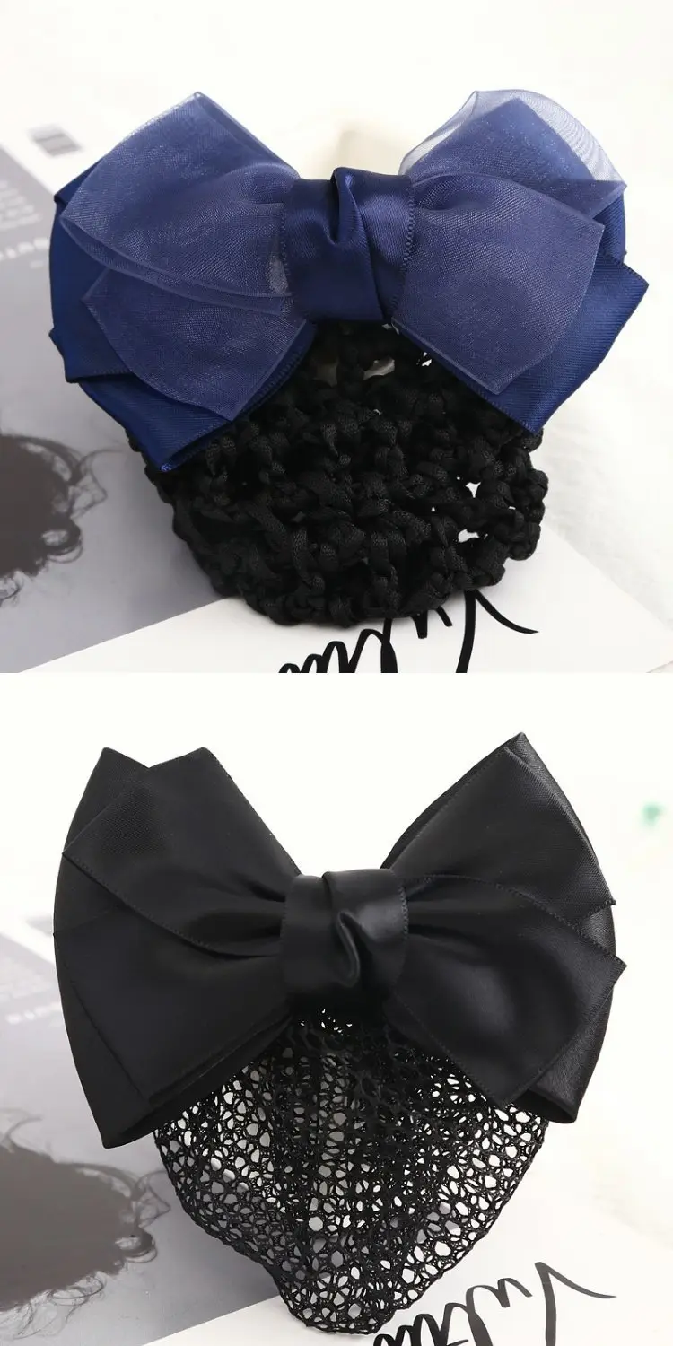 Maroon Bow Hair Net Pocket Female Flight Attendant Headwear — feature 14