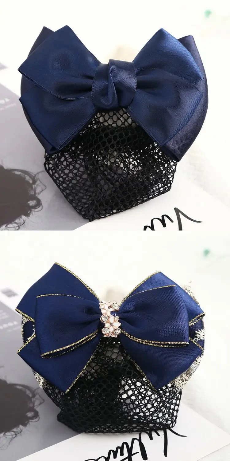Maroon Bow Hair Net Pocket Female Flight Attendant Headwear — feature 15