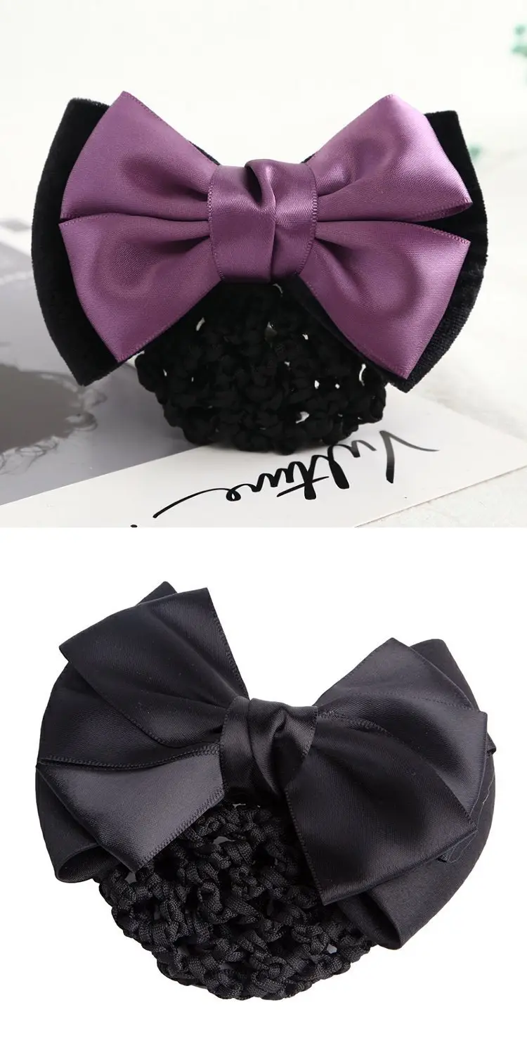 Maroon Bow Hair Net Pocket Female Flight Attendant Headwear — feature 16