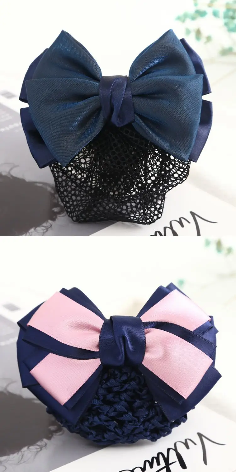 Maroon Bow Hair Net Pocket Female Flight Attendant Headwear — feature 17