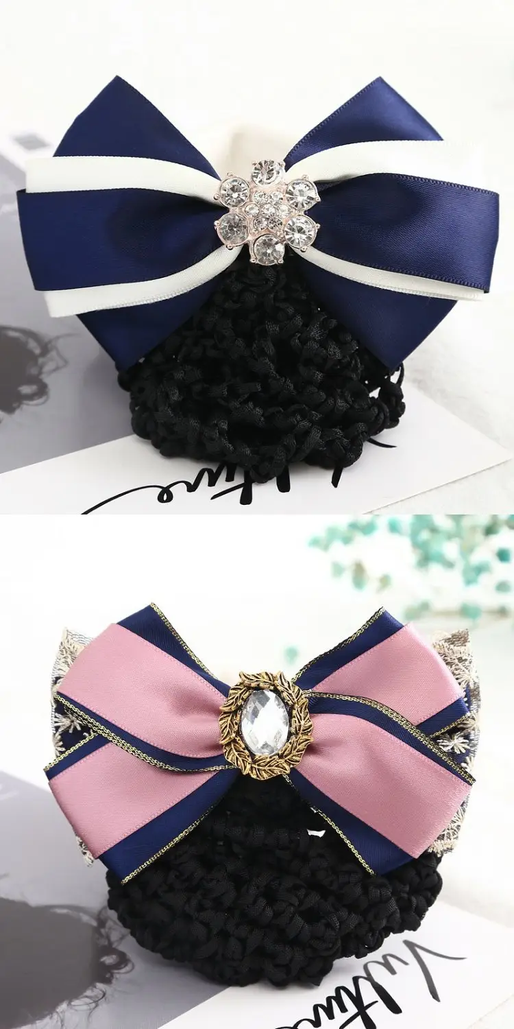 Maroon Bow Hair Net Pocket Female Flight Attendant Headwear — feature 18
