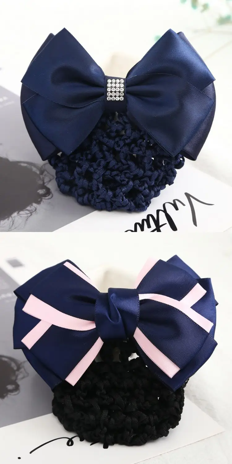 Maroon Bow Hair Net Pocket Female Flight Attendant Headwear — feature 19