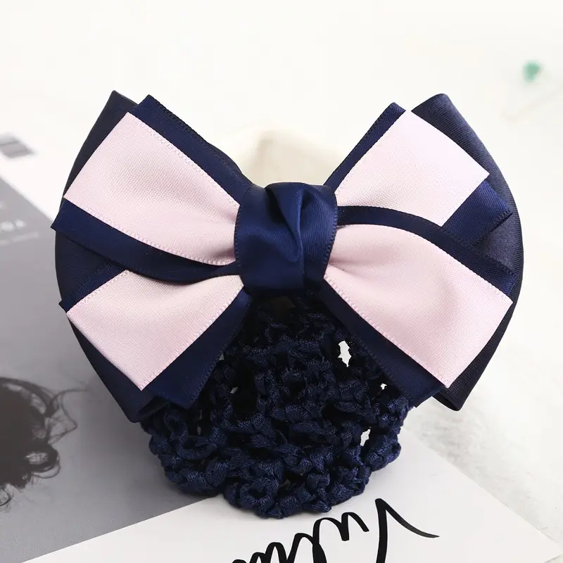 Maroon Bow Hair Net Pocket Female Flight Attendant Headwear - Image 16
