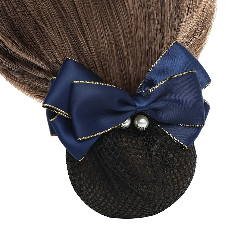 Maroon Bow Hair Net Pocket Female Flight Attendant Headwear - Image 23