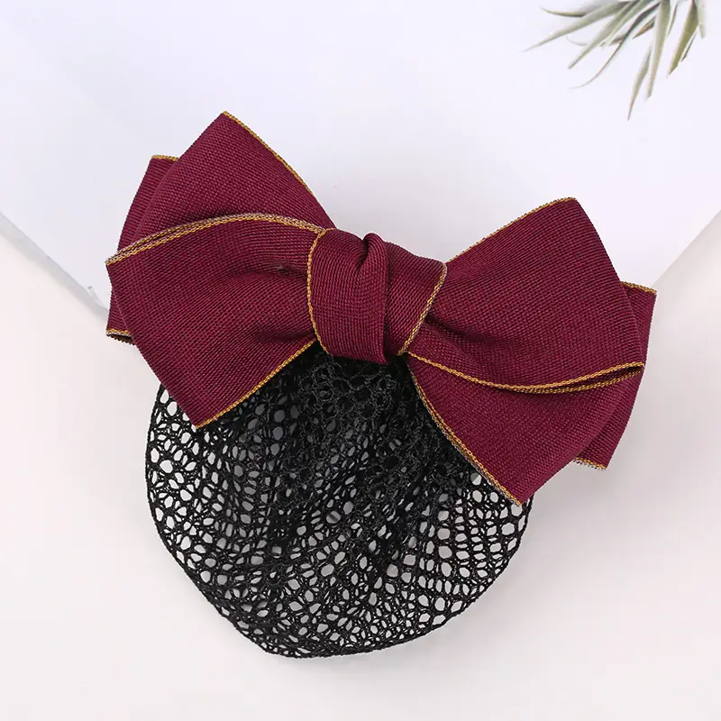 Maroon Bow Hair Net Pocket Female Flight Attendant Headwear - Image 25