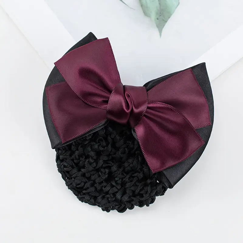 Maroon Bow Hair Net Pocket Female Flight Attendant Headwear - Image 34