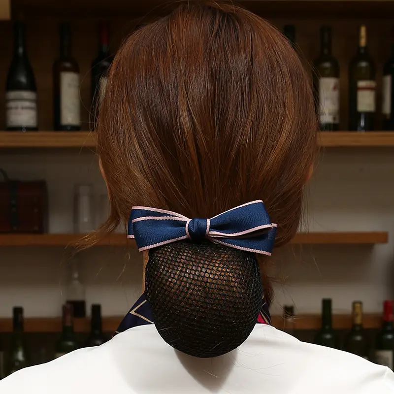 Maroon Bow Hair Net Pocket Female Flight Attendant Headwear - Image 41