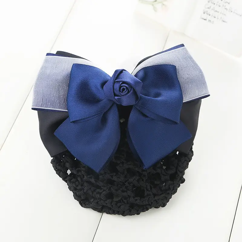 Maroon Bow Hair Net Pocket Female Flight Attendant Headwear - Image 43
