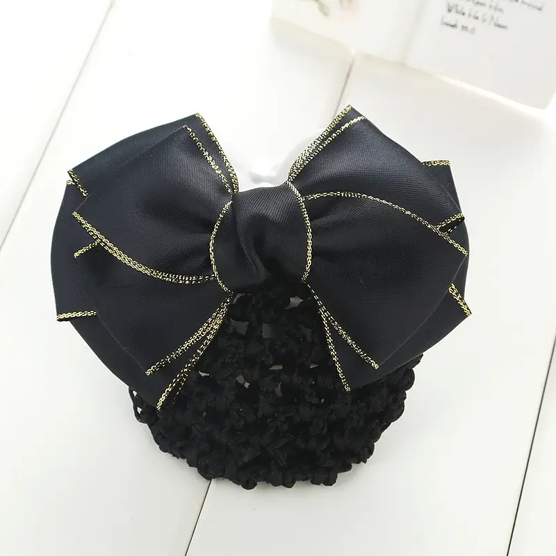 Maroon Bow Hair Net Pocket Female Flight Attendant Headwear - Image 49