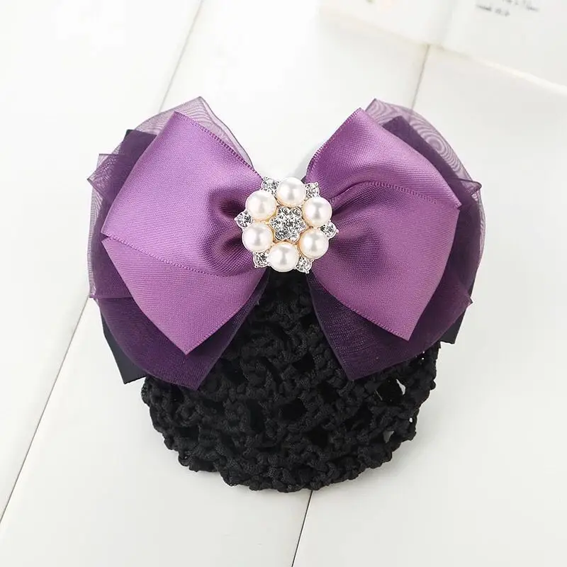 Maroon Bow Hair Net Pocket Female Flight Attendant Headwear - Image 51