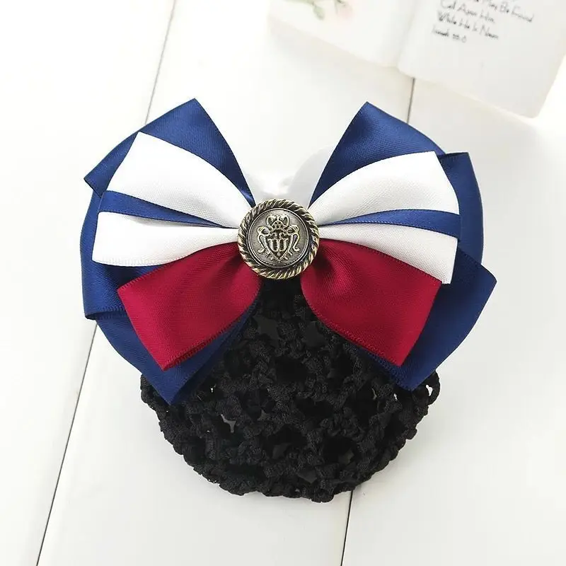 Maroon Bow Hair Net Pocket Female Flight Attendant Headwear - Image 52